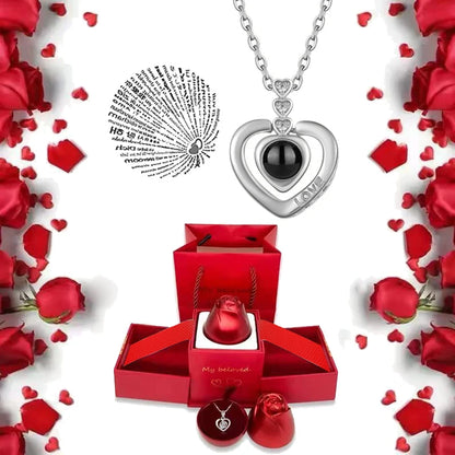 I Love You Necklace with Roses Gift Box