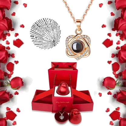 I Love You Necklace with Roses Gift Box