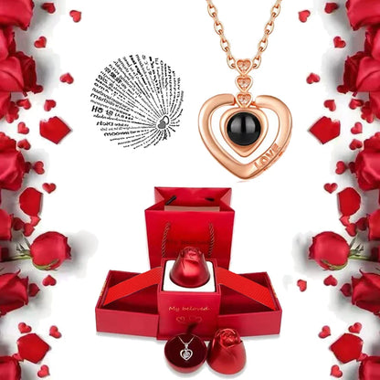 I Love You Necklace with Roses Gift Box