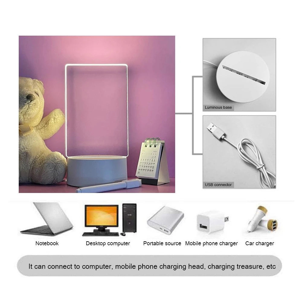 Creative LED Night Light with USB Message Board