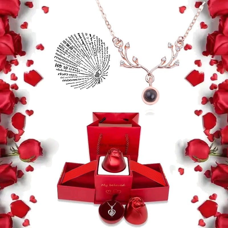 I Love You Necklace with Roses Gift Box