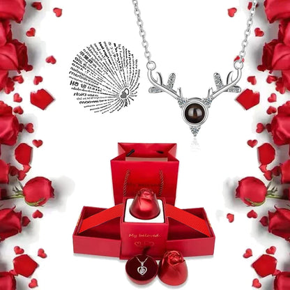 I Love You Necklace with Roses Gift Box