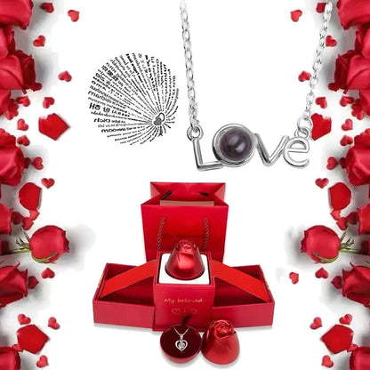 I Love You Necklace with Roses Gift Box