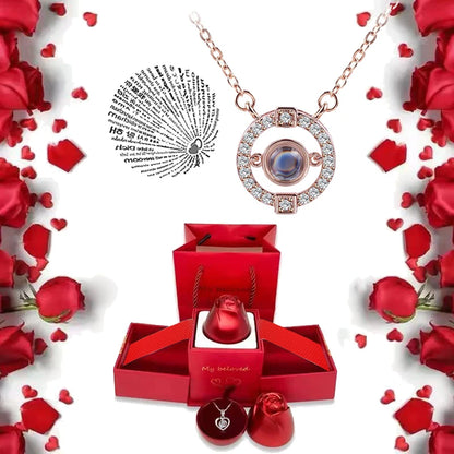 I Love You Necklace with Roses Gift Box