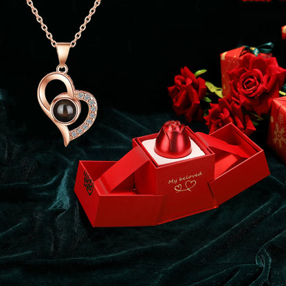 I Love You Necklace with Roses Gift Box